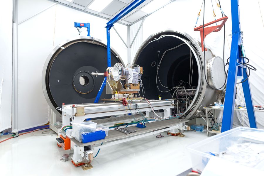 An instrument ready to be loaded into a thermal vacuum chamber for testing.
