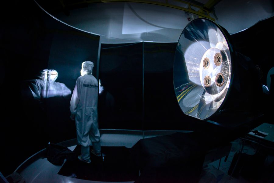 A technician working in the stray light testing center.