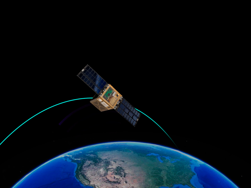 Software model showing a satellite's trajectory around the globe.
