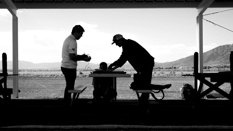 Staff setting up for a flight test.