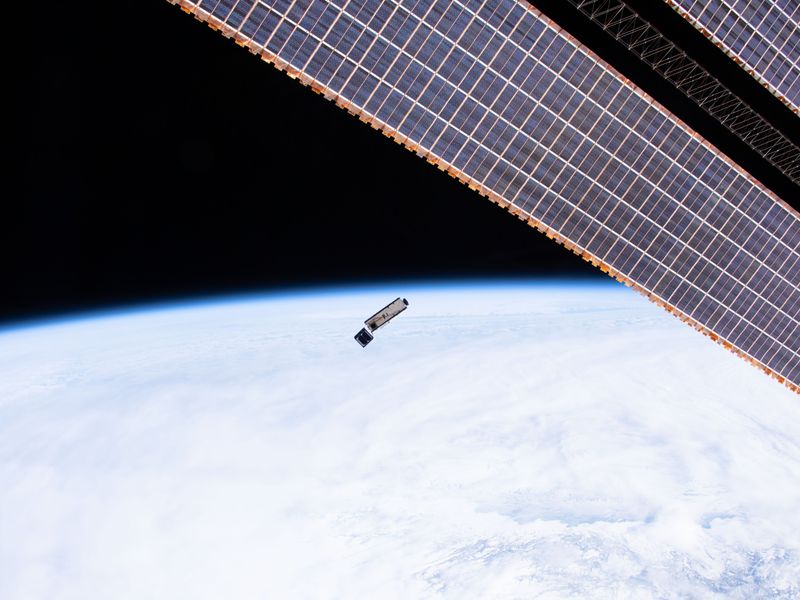 3U satellite being released from the ISS.
