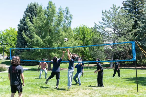 Interns playing volleyball at an SDL intern activity.