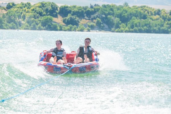 Interns boating at an SDL intern activity.